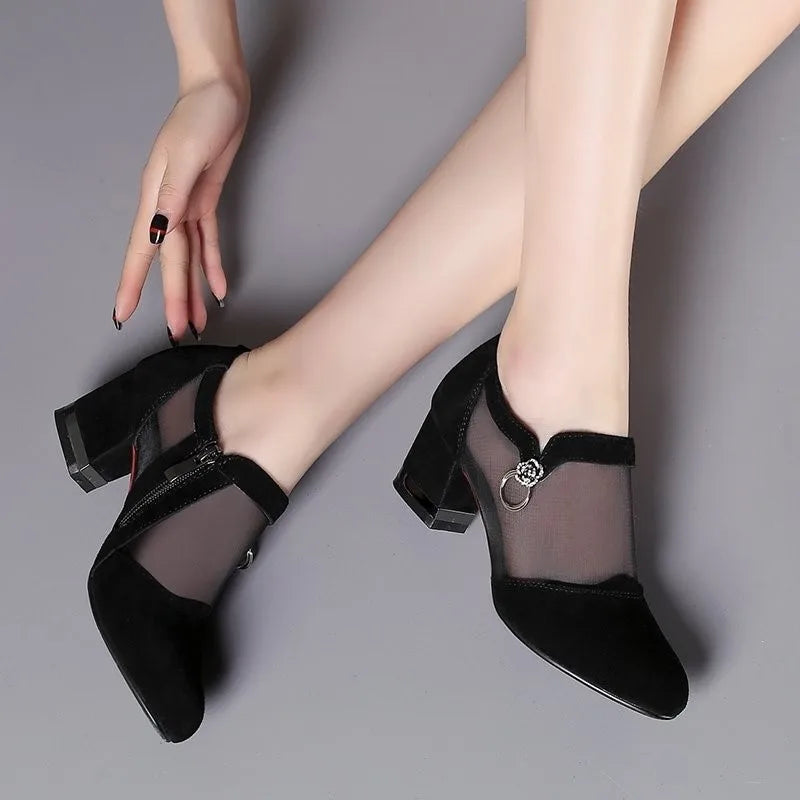 Canmol Rhinestone Mesh High Heel Pumps: Elegant Pointed Shoes for Women