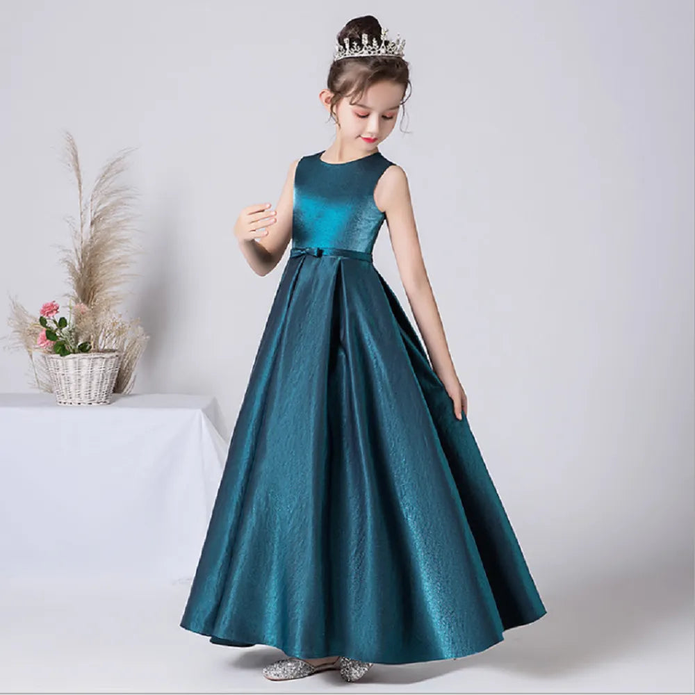Canmol Sleeveless Flower Girl Party Dress in Satin - Elegant Junior Formal Gown