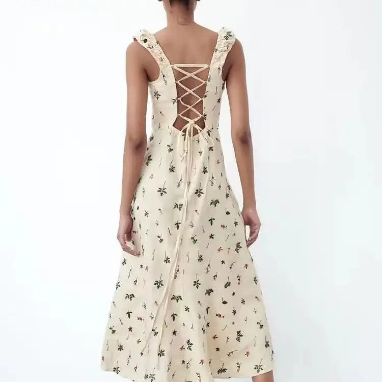 Canmol Boho Floral Embroidery A-line Strapless Summer Dress