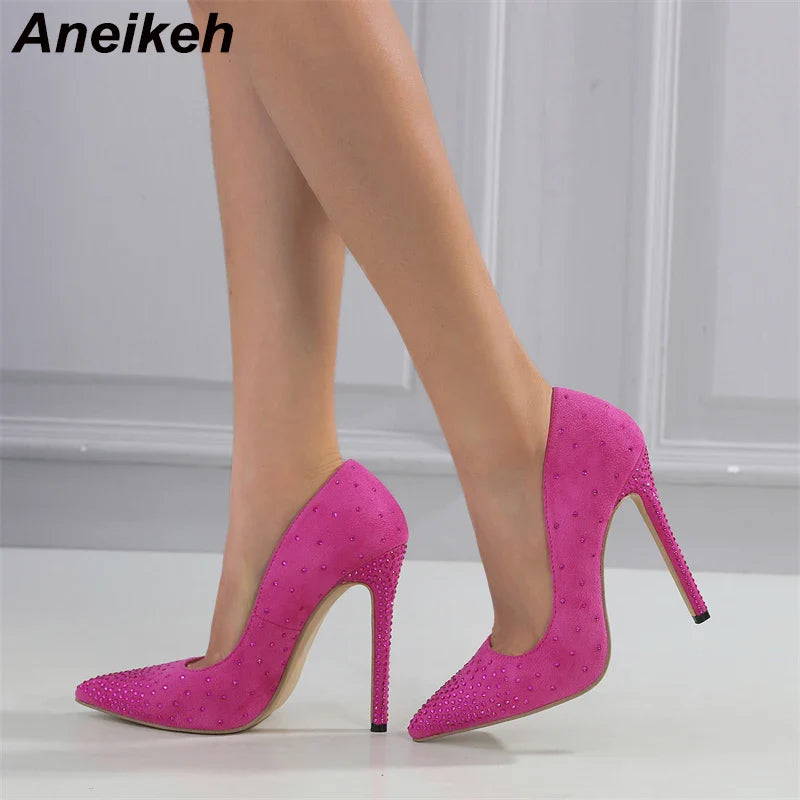 Canmol 2024 Spring/Autumn Crystal High Heels - Women's Elegant Flock Single Shoe