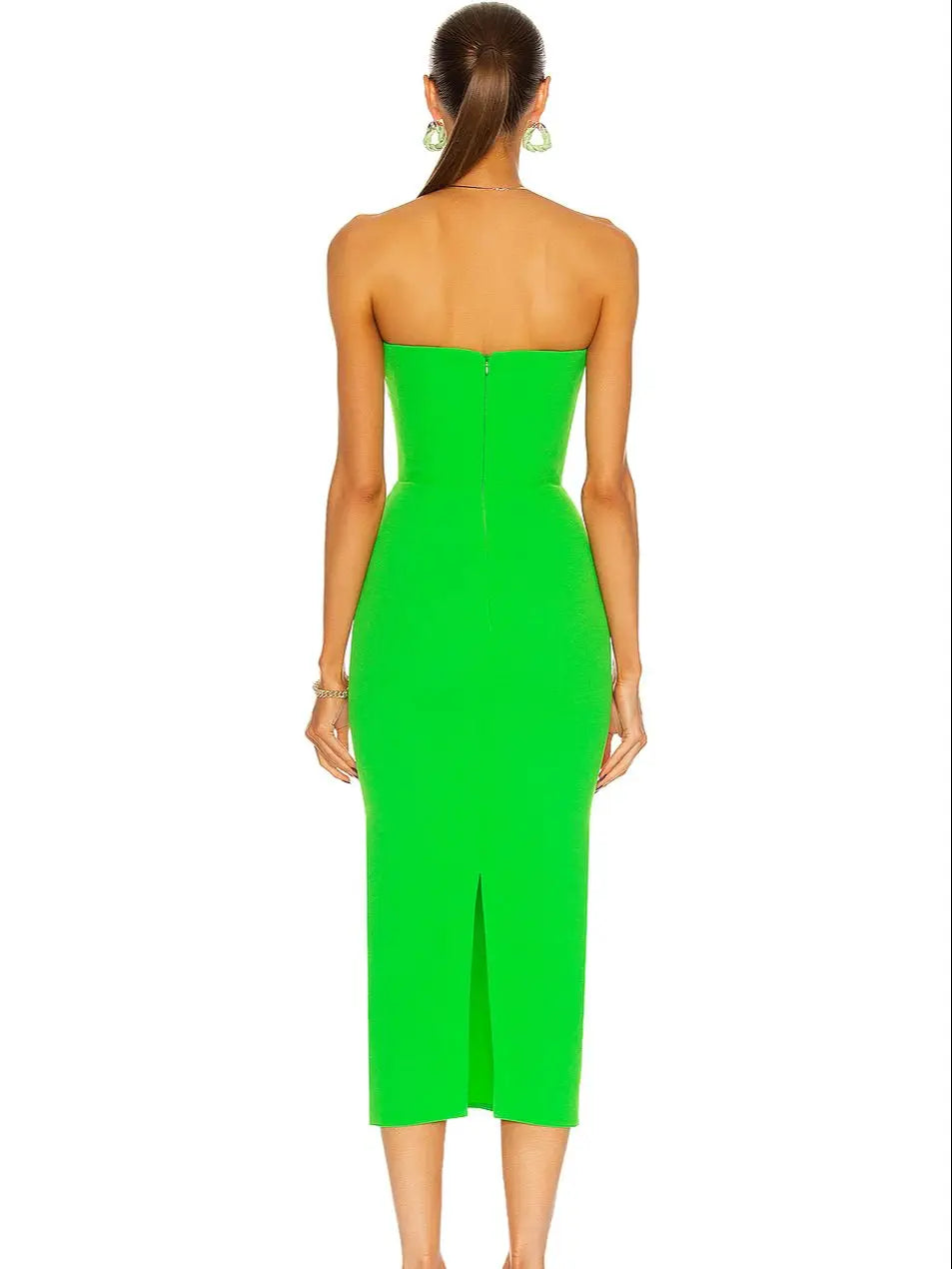 Neon Green Pink Strapless Bandage Dress Bodycon Club Party Dress by Canmol