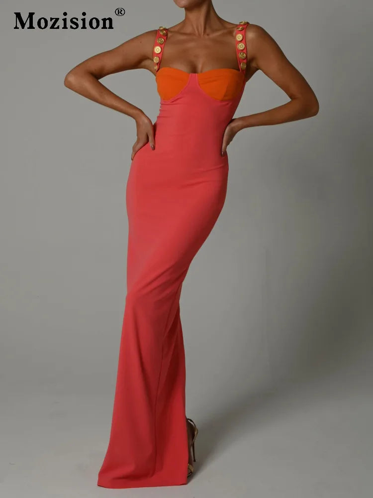 Canmol Patchwork Maxi Dress: Backless Split Bodycon Elegant Summer Dress