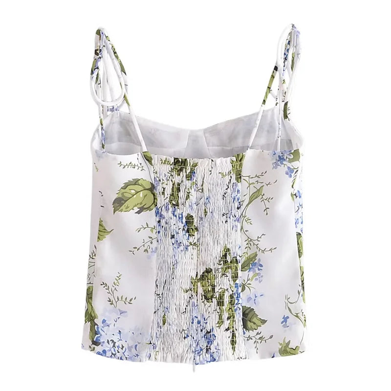 Canmol Summer Halter Vest: Garden Flower Print, Stretch Lace-Up Sleeveless Top