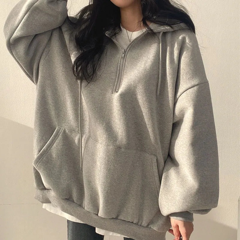 Canmol Oversized Korean Hoodie: Harajuku Casual Hooded Coat, Lantern Sleeve Pullover Sweatshirt