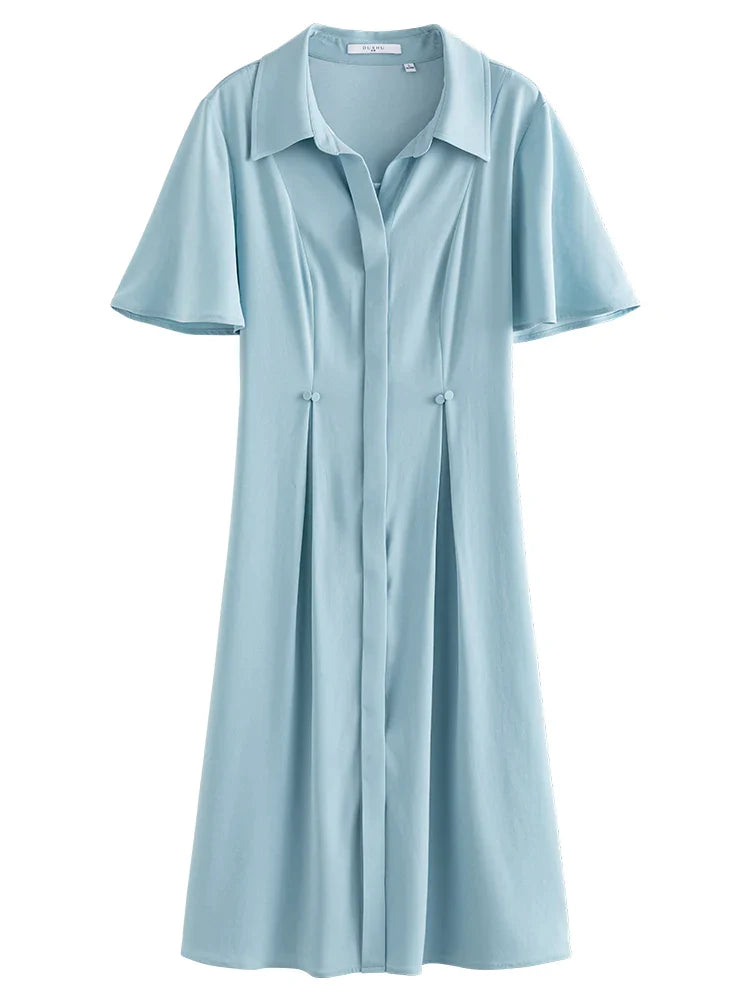 Canmol French Elegance Shirt Dress Knee-Length A-Line Skirt