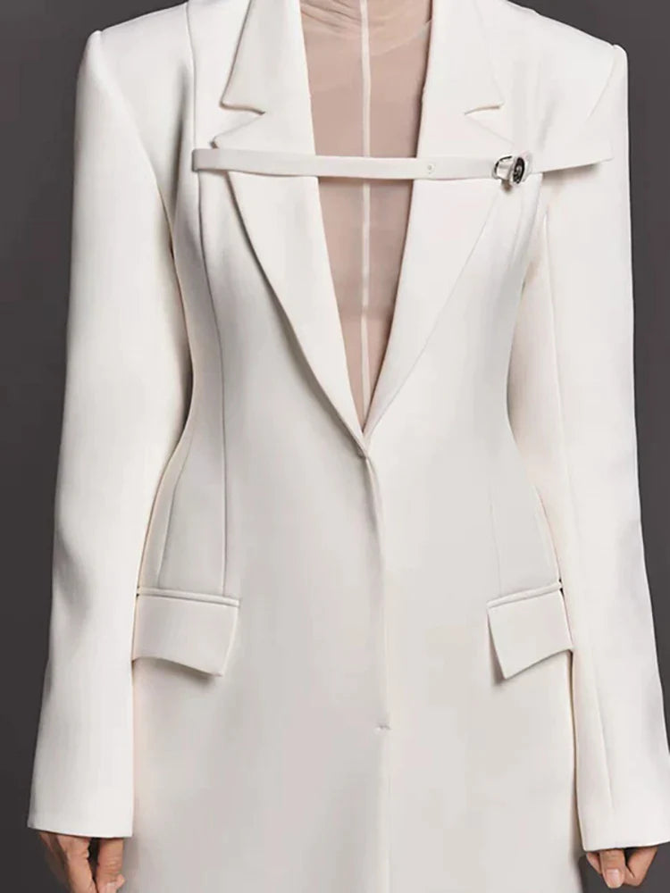 Canmol White Trench Coat High Waist Ribbon Button Windbreaker - Spring 2024