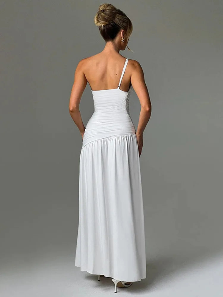 Canmol One-Shoulder Split Maxi Dress Women's Fashion Bodycon Backless Long Dress
