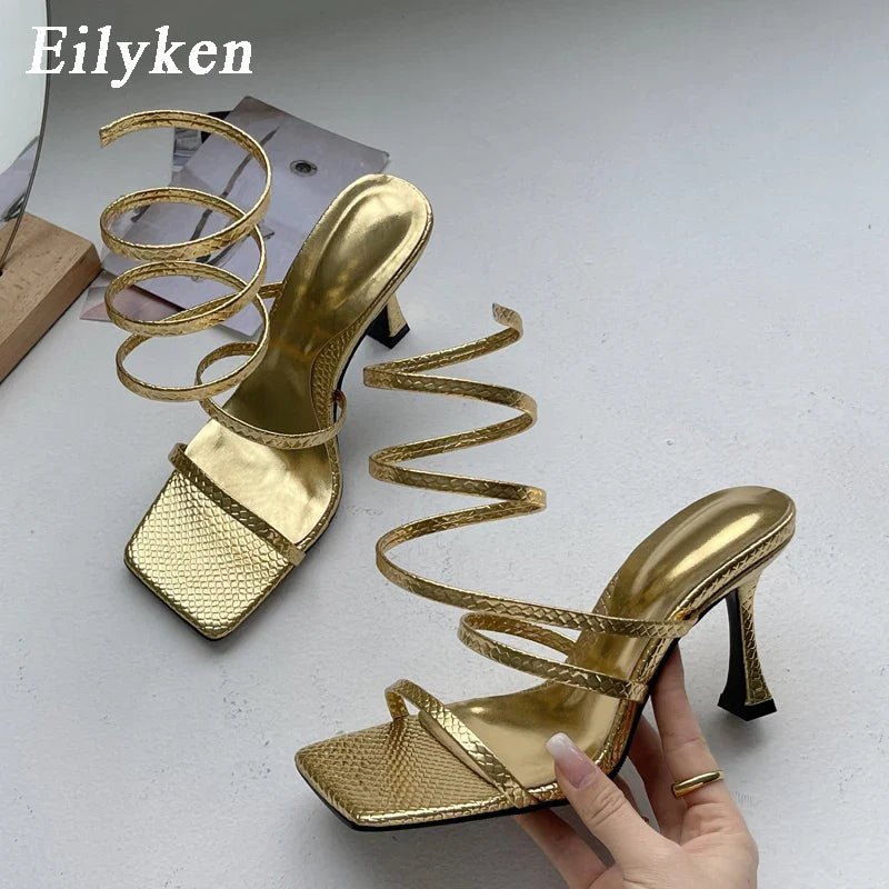 Canmol Gold Rome Sandals: Peep Toe Low Heel Gladiator Pumps for Women