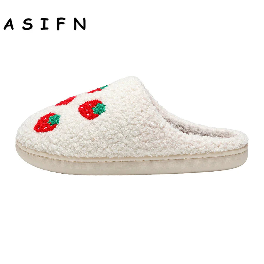 Canmol Strawberry Fluffy Slippers: Cute & Comfy Plush House Shoes for Women