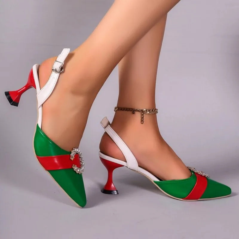 Canmol Colorblock Leather Pointed Toe High Heel Sandals - Italian Design Fashion Heels