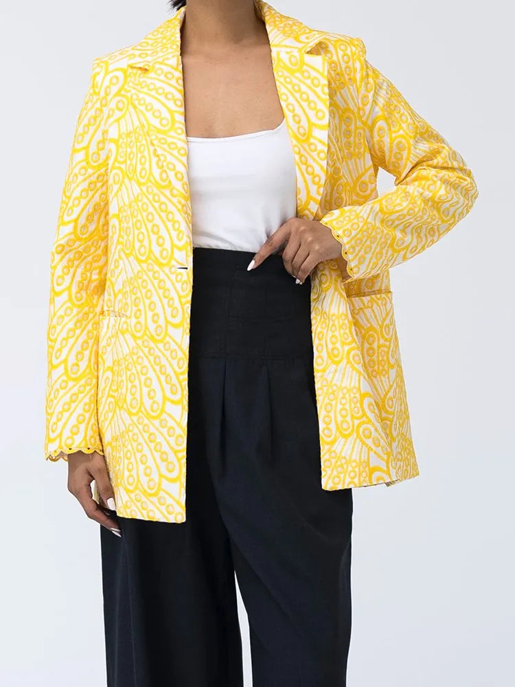 Canmol Embroidered Hollow Out Blazer - Notched Collar - Button-Up Patchwork - Trendy Women's Fashion