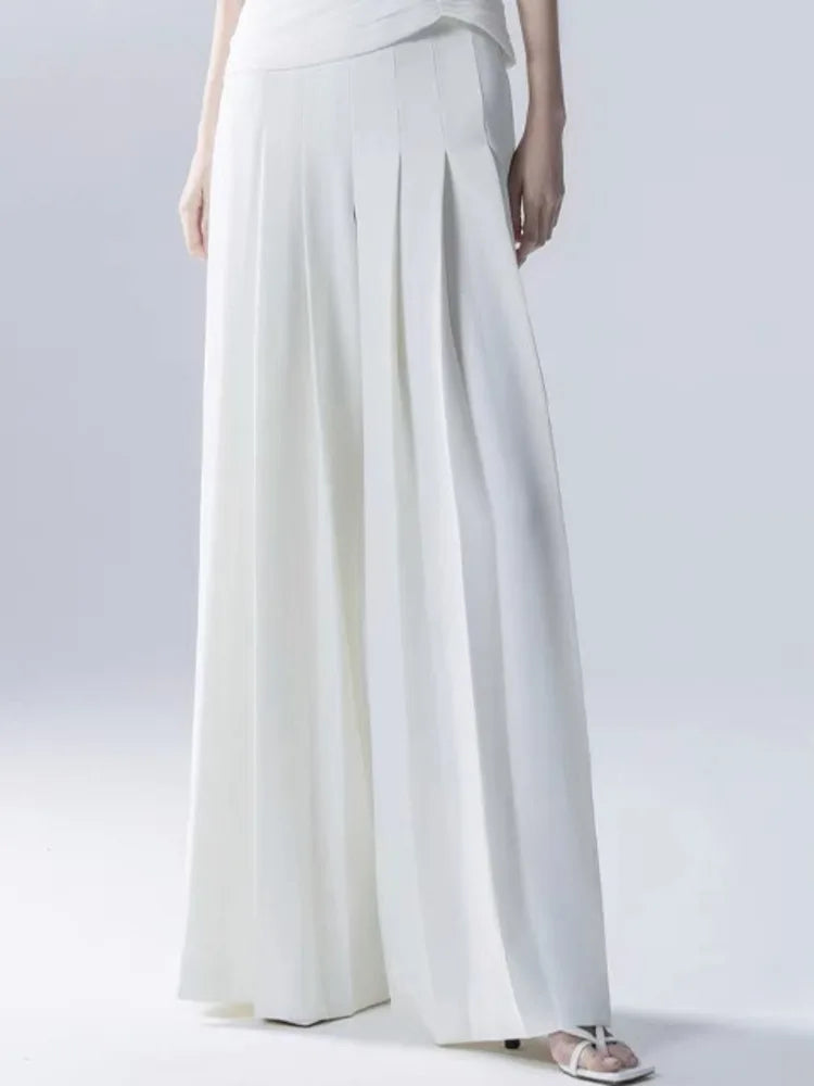 Canmol Asymmetric Skew Collar Top Pleated Wide Leg Pants Set - Spring 2024 Fashion