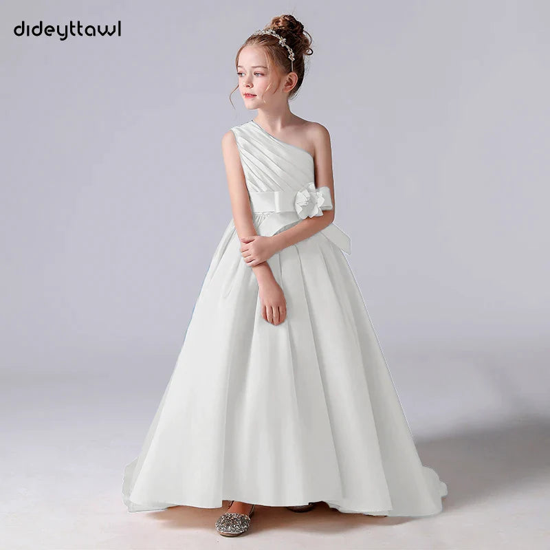 Canmol Satin One Shoulder Ball Gown for Girls Wedding Party Princess Junior Concert Birthday