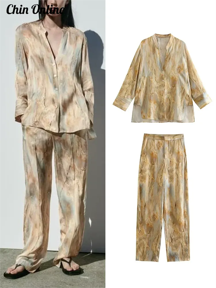 Canmol's Tie-Dyed Satin Women Pants Set: Effortless Casual Chic