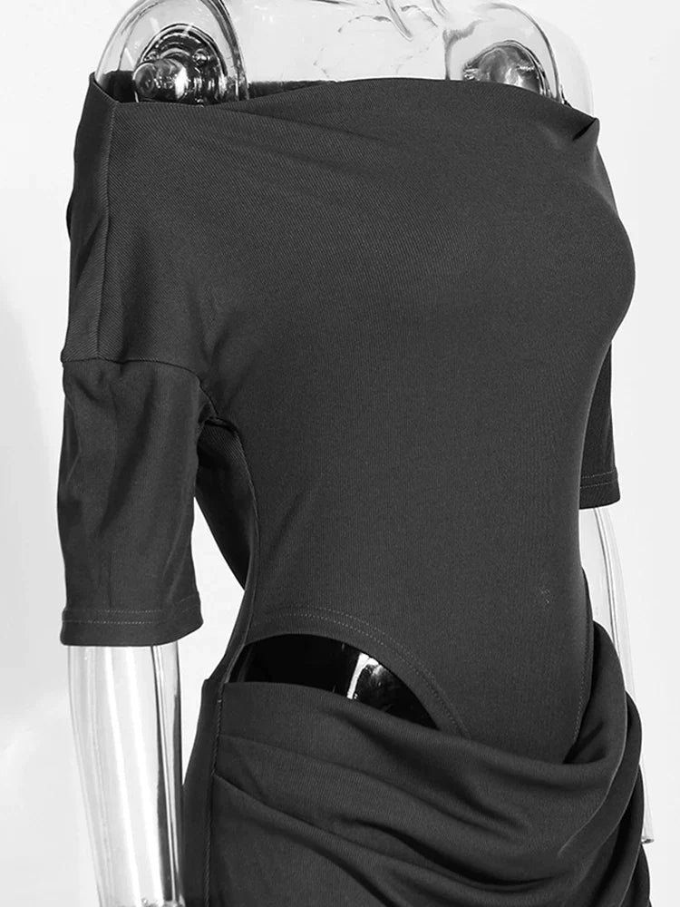 Canmol Elegant Black Hollow Out Waist Dress for Women 2024 Summer Fashion