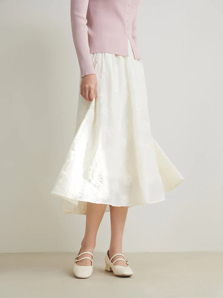 Canmol High Waist Jacquard Umbrella Skirt - French Elegant A-line Half Skirt