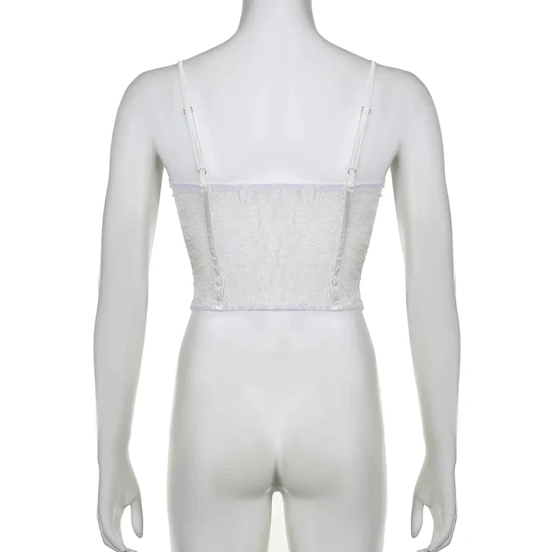 Canmol Lace-Up White Camisole: Sexy Spaghetti Strap Crop Top, Elegant Tank - Women's Club Vest