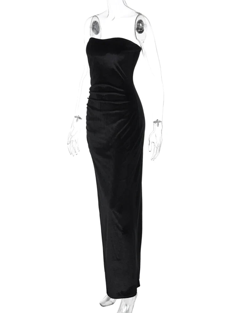 Canmol Strapless Sheath Bodycon Club Dress Sleeveless Split Elegant Female Outfits