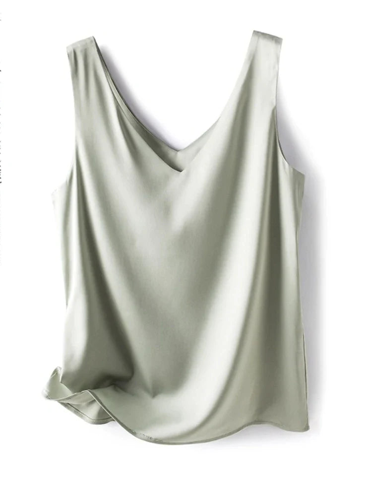Canmol Silk Satin Sleeveless Blouse: Elegant Summer Tank Top for Women