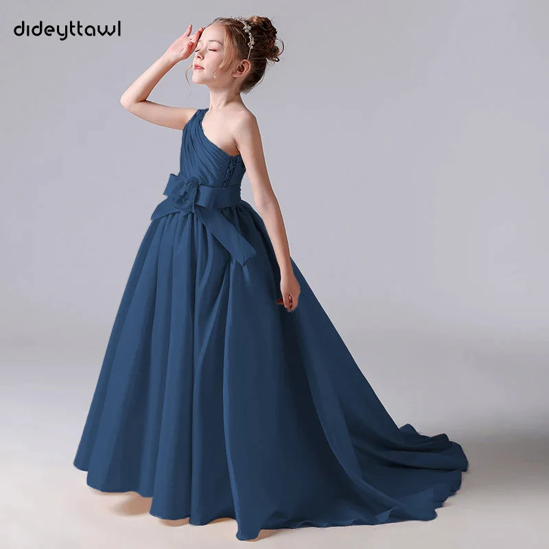 Canmol Satin One Shoulder Ball Gown for Girls Wedding Party Princess Junior Concert Birthday